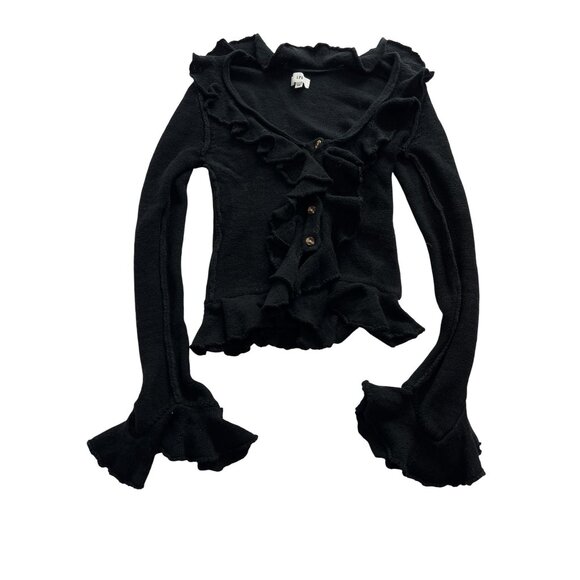 LPA Ruffle Sweater Cardigan in Black - Picture 1 of 5